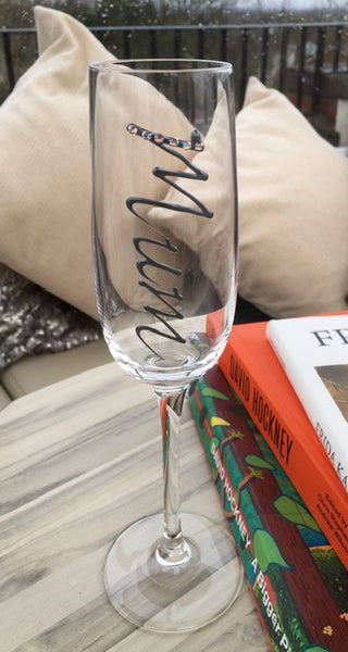 Personalised Champagne Flute Glass: with Crystals (Silver)