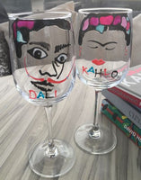 Frida Kahlo & Salvador Dali Luxury Wine Glass with Crystals