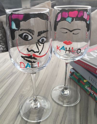 Frida Kahlo & Salvador Dali Luxury Wine Glass with Swarovski Crystals