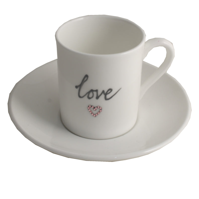 Love Fine Bone Espresso Cup: China and Saucer with crystals