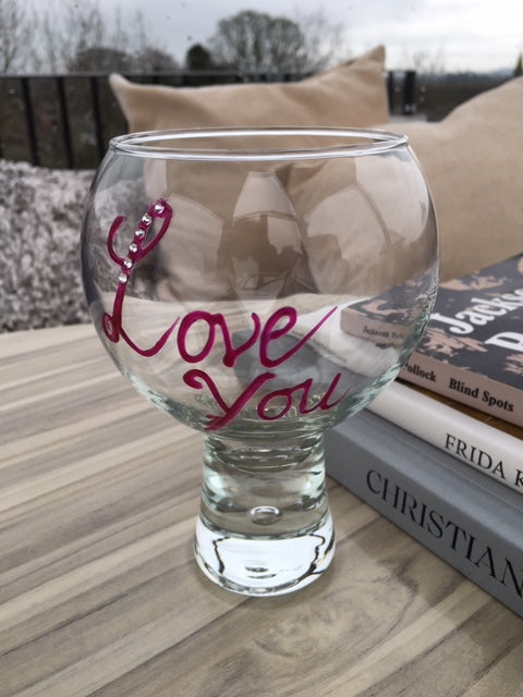Love You Gin and Tonic: Glass with Crystals (Magenta)