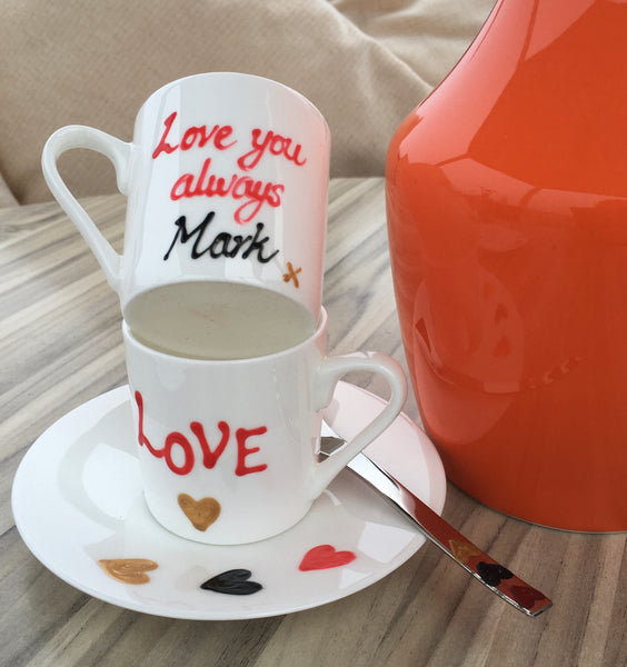 Love Hearts Valentines/Love Espresso Cup/Saucer and Spoon Gift