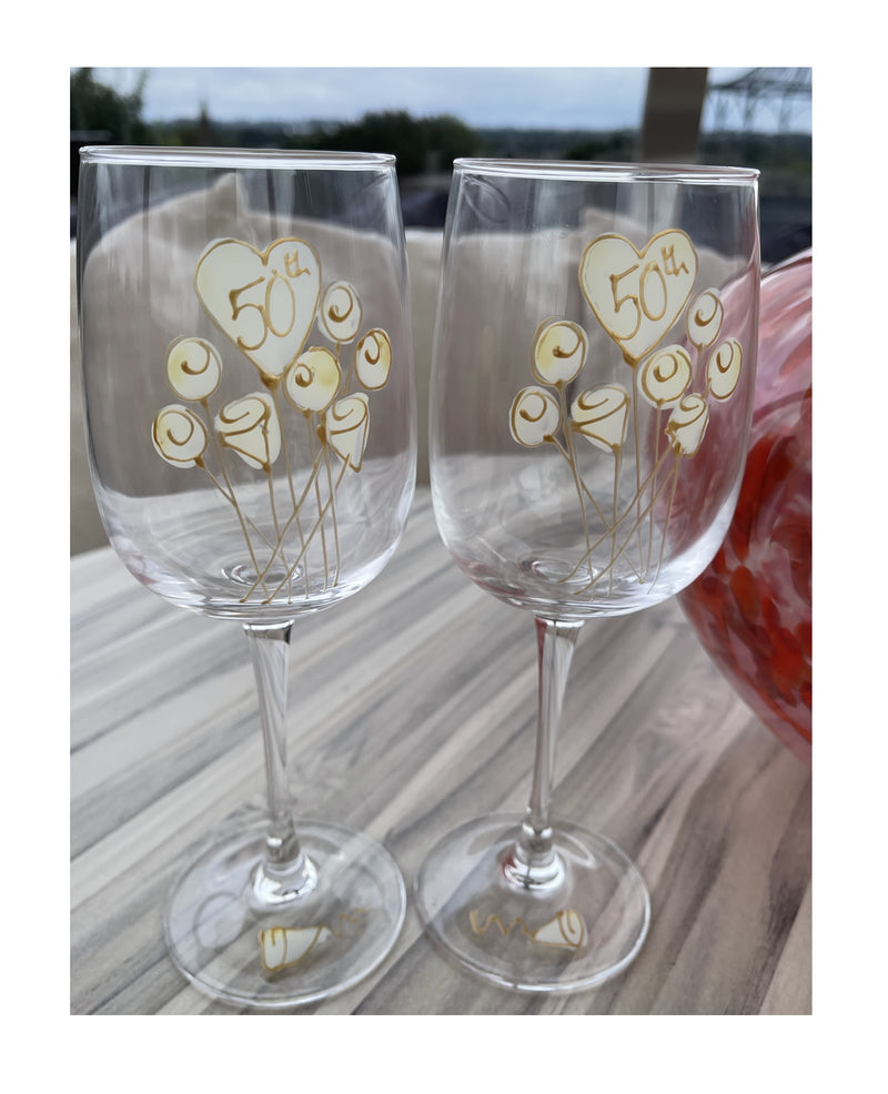 50th Anniversary Wine Glasses Flower