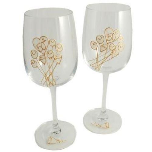 50th Wedding Anniversary Wine Glasses Flower