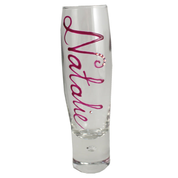 Personalised Gift Champagne Flute Glass: with Crystals (Magenta)
