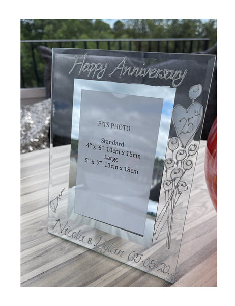 Personalised 25th Wedding Anniversary Gift: Photo Frame Portrait (Flower)