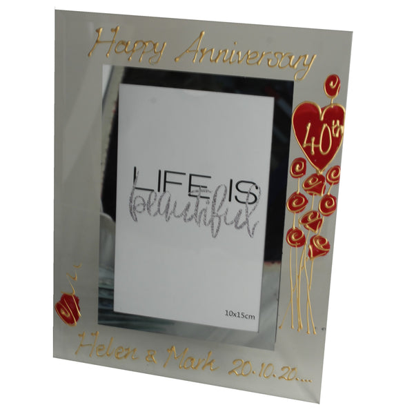 Personalised 40th Wedding Anniversary Gift: Photo Frame Portrait (Flower)