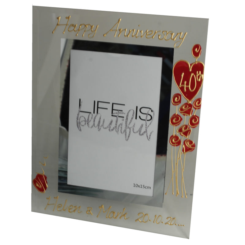 Personalised 40th Wedding Anniversary Gift: Photo Frame Portrait (Flower)