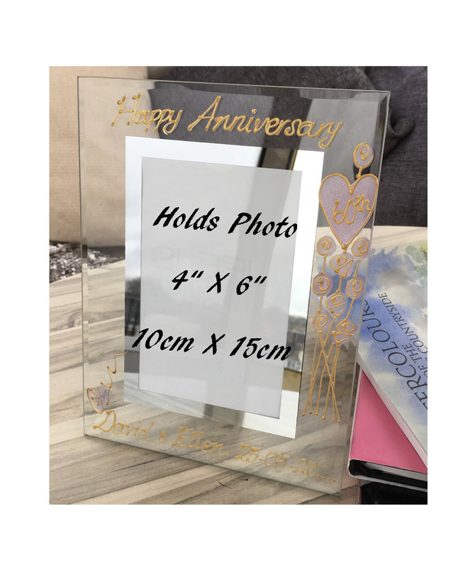 Personalised 60th Wedding Anniversary Gift: Photo Frame Portrait (Flower)