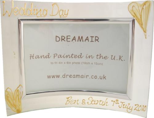 Personalised Wedding Day Photo Frame: Landscape (Gold Hearts)