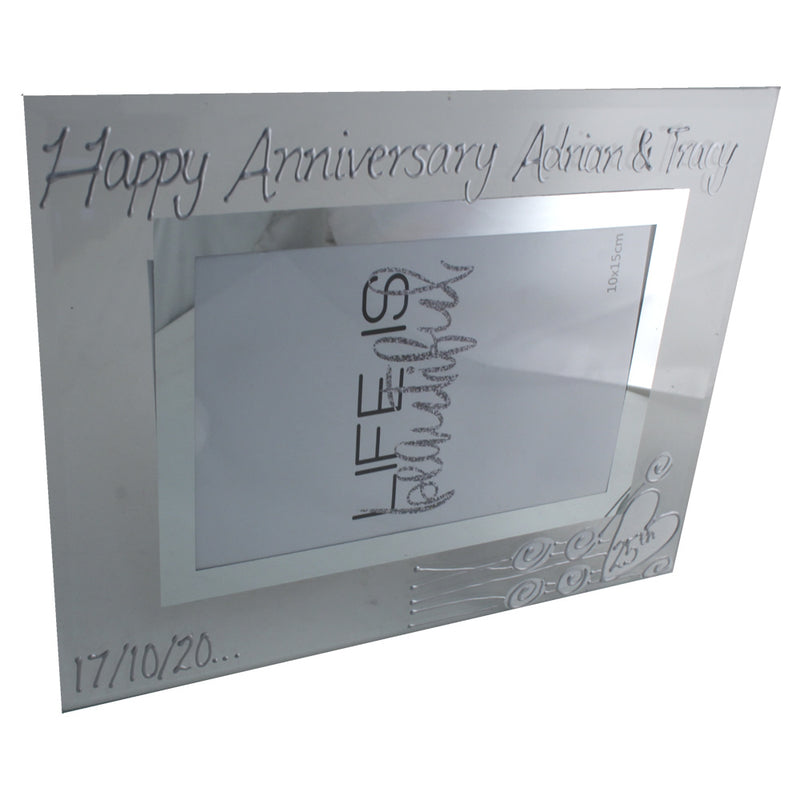 25th Wedding Anniversary Gift Set: Wine Glasses & Photo Frame (Flower)