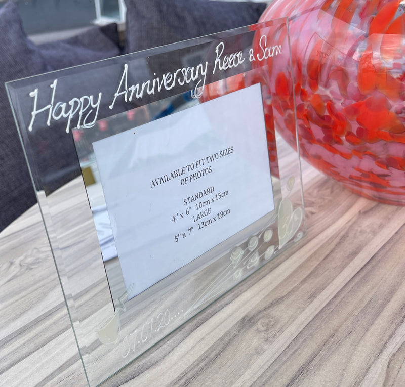 30th Wedding Anniversary Gift Set: Wine Glasses & Photo Frame (Flower)