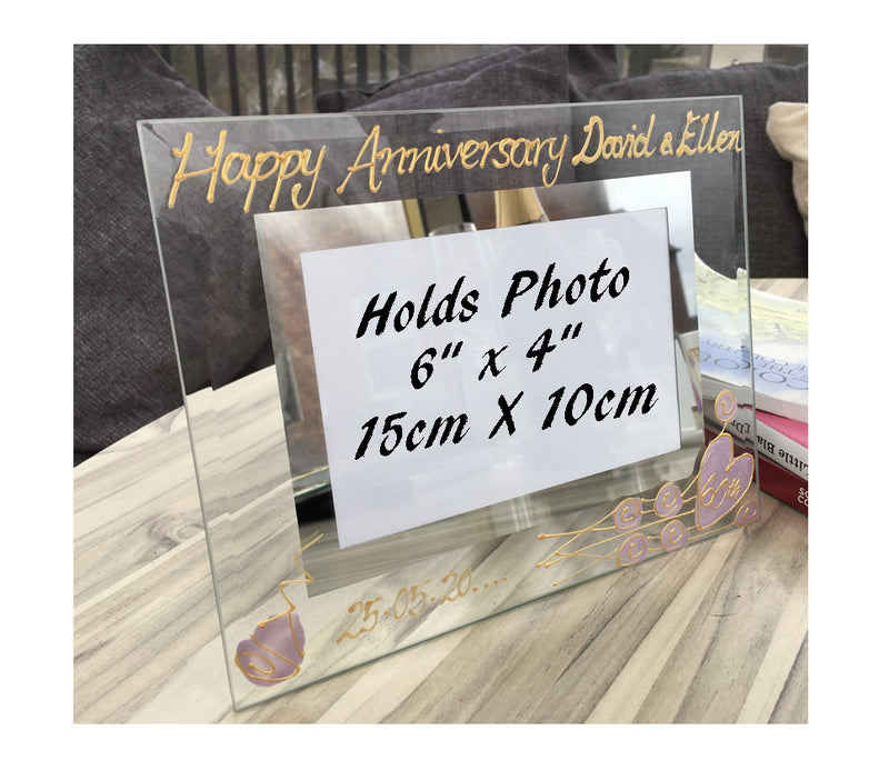 Personalised 60th Wedding Anniversary Gift: Photo Frame Landscape (Flower)