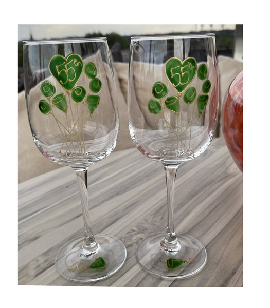 55th Wedding Anniversary Wine Glasses: (Flower)