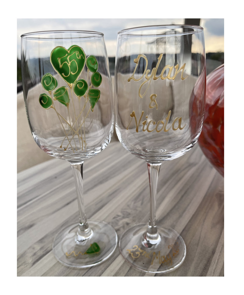 Personalised 55th Wedding Anniversary Wine Glasses Flower