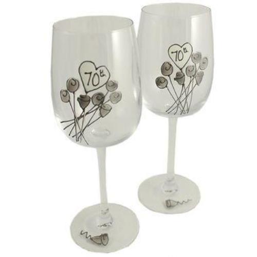 70th Wedding Anniversary Wine Glasses Flower