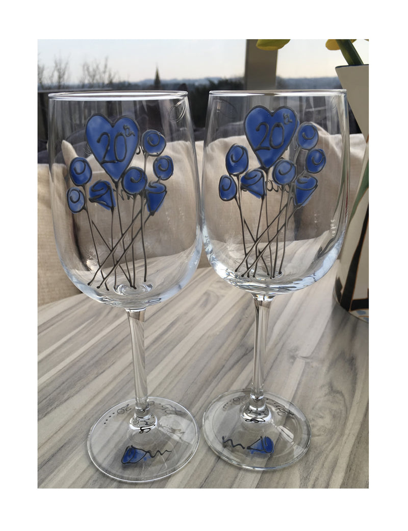 20th Anniversary Wine Glasses Flower