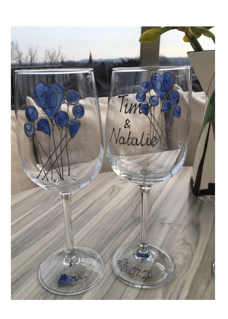Personalised 20th Anniversary Wine Glasses Flower