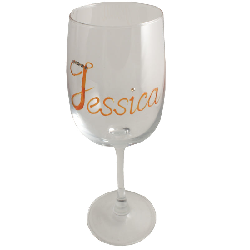 Personalised Wording Gift Wine Glass: with Crystals (Orange)