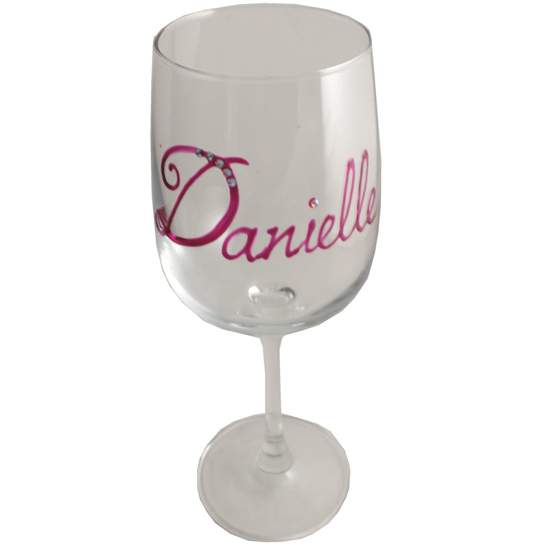 Personalised Wording Gift Wine Glass: with Crystals (Magenta)