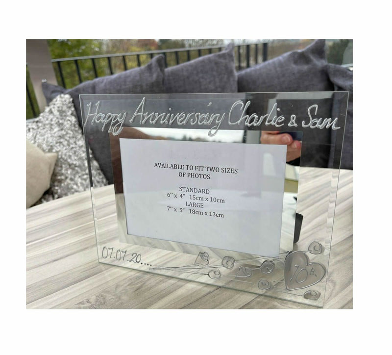 Personalised 10th Wedding Anniversary Wine: Glasses and Frame Gift Set (Flower)