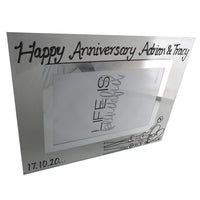15th Wedding Anniversary Gift Set: Wine Glasses & Photo Frame (Flower)