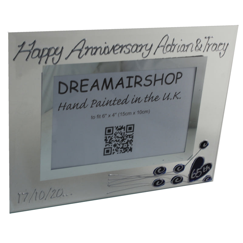 65th Wedding Anniversary Gift Set: Wine Glasses & Photo Frame (Flower)