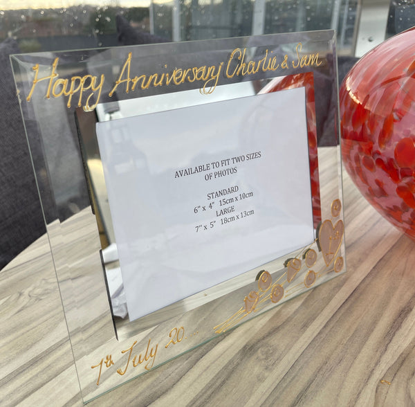 Personalised 1st Wedding Anniversary Gift: Photo Frame Landscape (Flower)