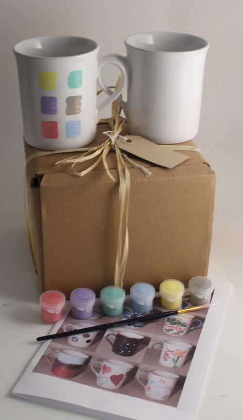 Paint Your Own Gift Mugs: with Gift Tag (2 mugs pastel)