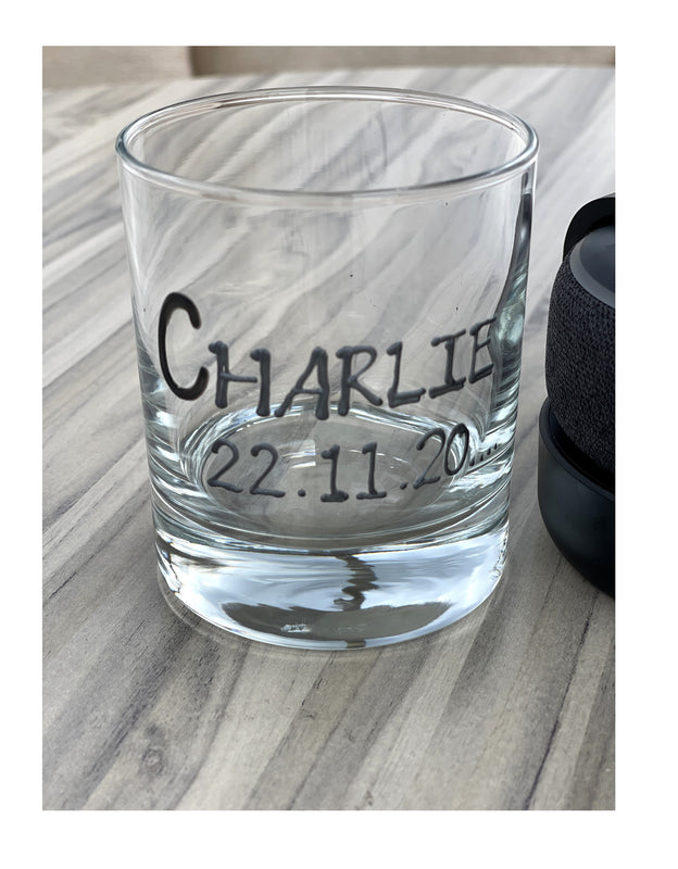 Personalised 75th Birthday Whisky Glass: (Blk/Sil)