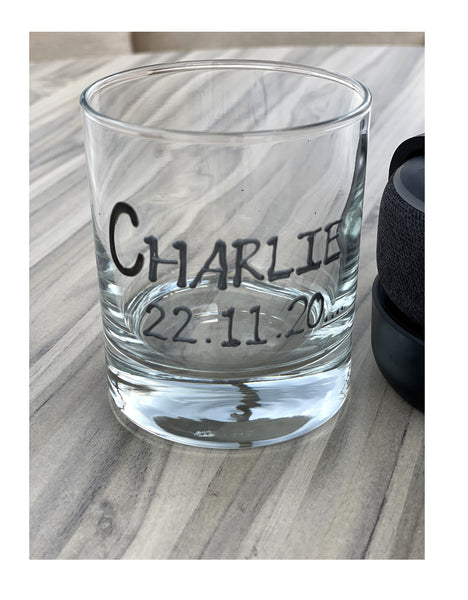 Personalised 80th Birthday Whisky Glass: (Blk/Sil)