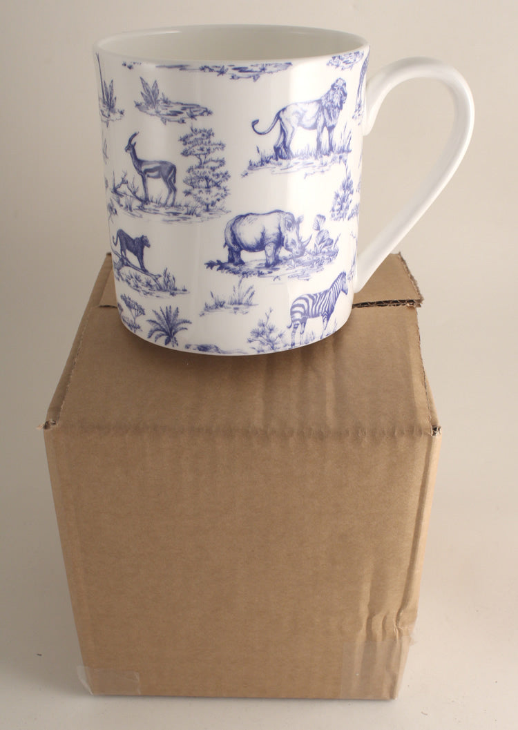 Fine Bone China 1 Pint Safari Print Mug/Beaker (Blue)