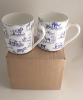 2 x Fine Bone China 1 Pint Safari Print Gift Mugs/Beaker (Black)