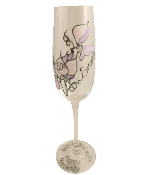 Personalised 50th Birthday Gift Champagne: Glass (Sweet pea)