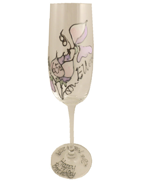 Personalised 65th Birthday Champagne Glass Sweet Pea