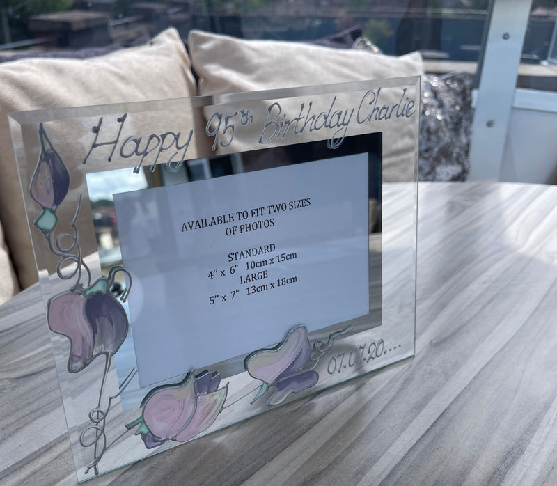 95th Birthday Gift Photo Frame: Landscape (Sweet Pea)