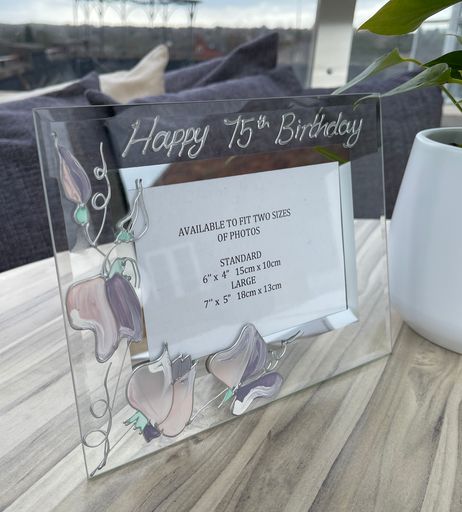 75th Birthday Gift Photo Frame: Landscape (Sweet Pea)