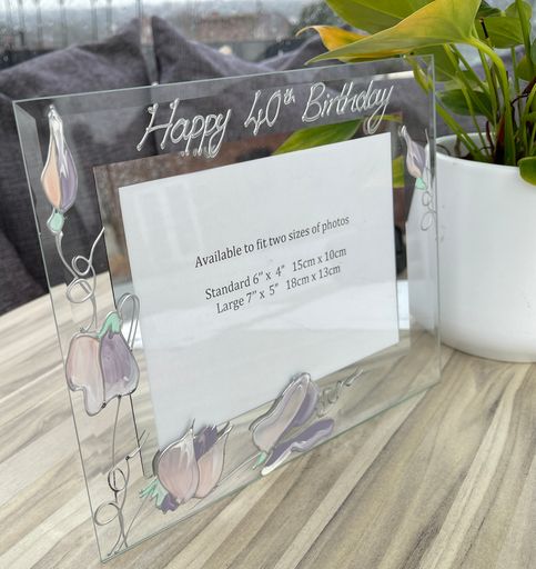 40th Birthday Gift Photo Frame: Landscape (Sweet Pea)
