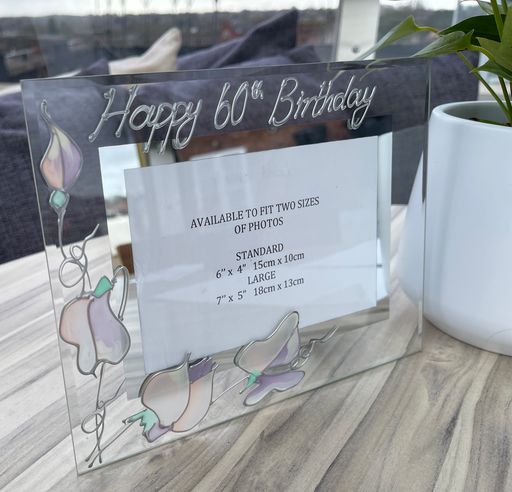 60th Birthday Gift Photo Frame: Landscape (Sweet Pea)