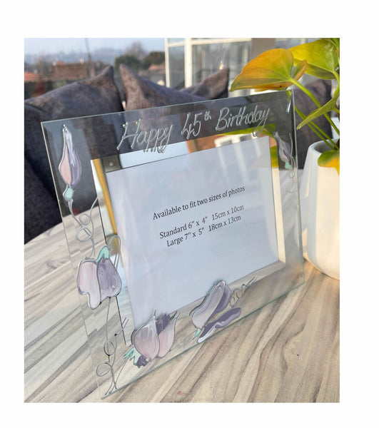 45th Birthday Gift Photo Frame: Landscape (Sweet Pea)