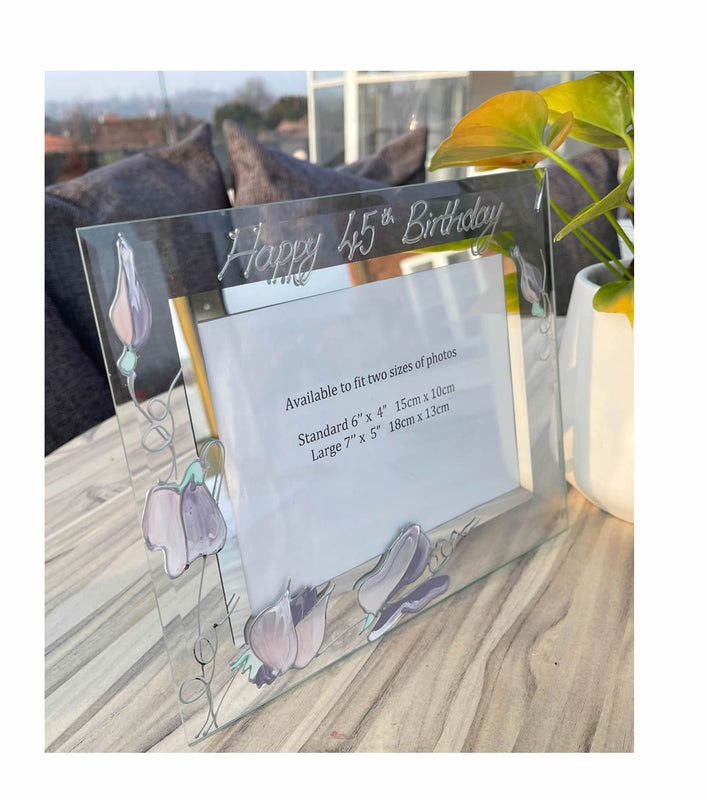 45th Birthday Gift Photo Frame: Landscape (Sweet Pea)