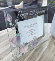 100th Birthday Gift photo frame: Landscape (Sweet Pea)