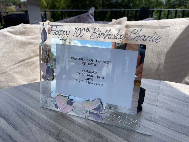 Personalised Landscape 100th Birthday Sweet Pea Picture Frame