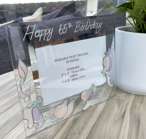 65th Birthday Gift Photo Frame: Landscape (Sweet Pea)