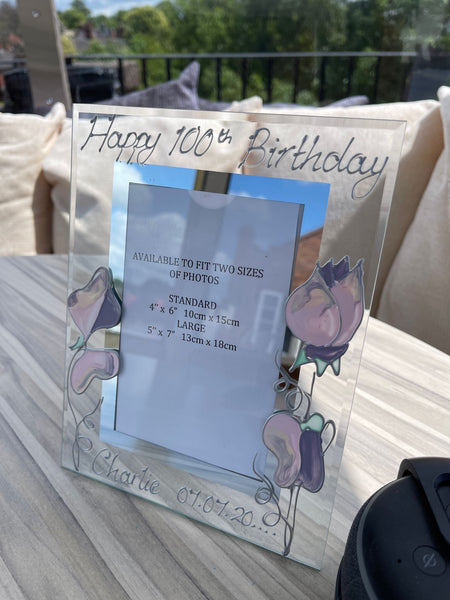 100th Birthday Gift Photo Frame: Portrait (Sweet Pea)
