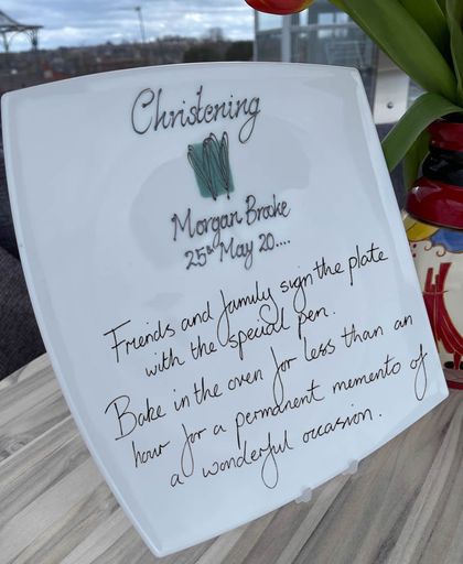Christening Day Gift Signature Plate: Square (Turq Heart)