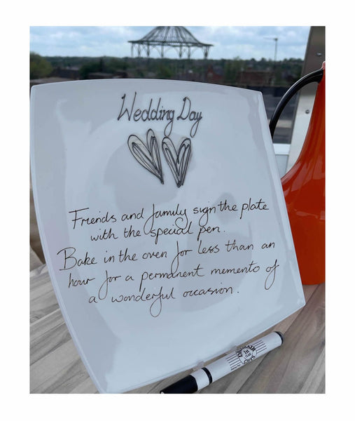 Wedding Day Gift Signature Plate: Square (Soft Grey Hearts)