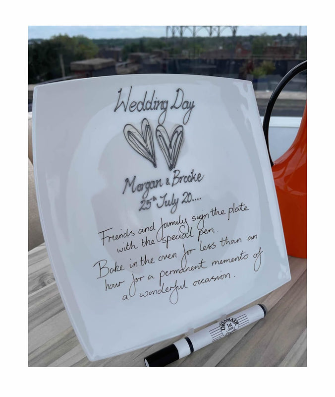 Personalised Wedding Day Gift Plate: Square (Silver/Lilac Hearts) Signature