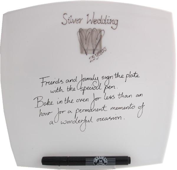 25th Wedding Anniversary Signature Plate: (Hearts/Sq)