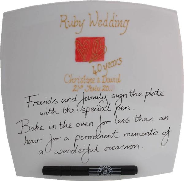 40th Wedding Anniversary Signature Plate: (Hearts/Sq)